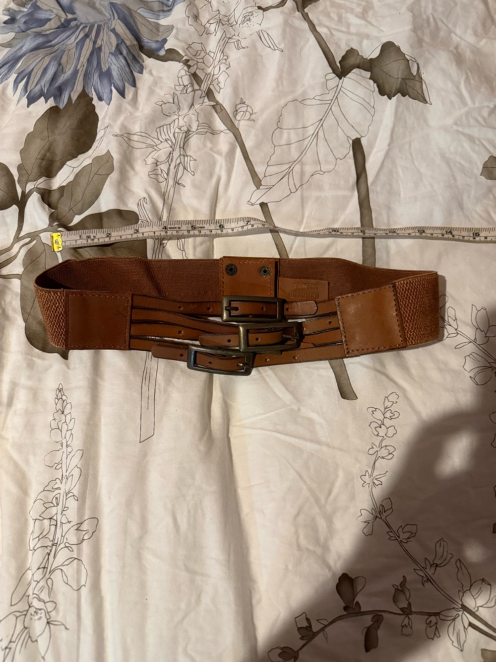 Anthropologie Brown Triple-Buckle Elastic Waist Belt